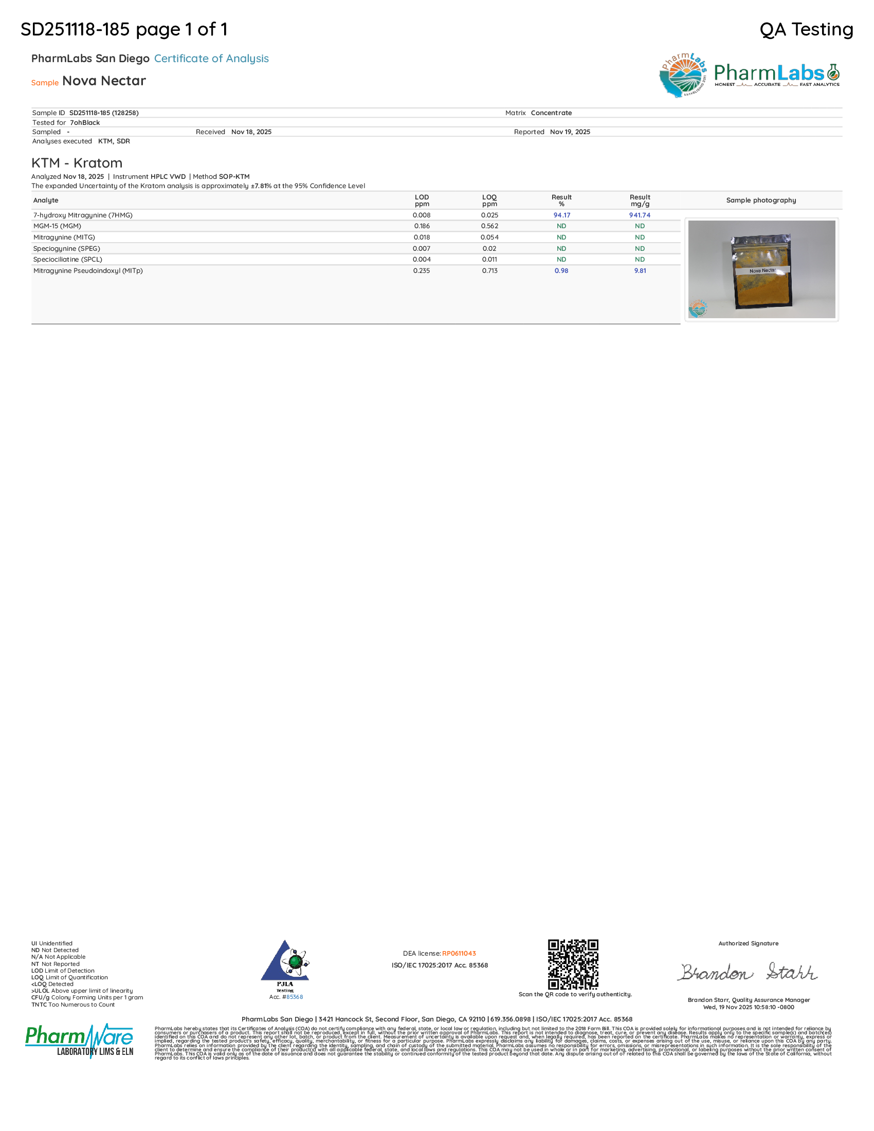 Screen capture of a document with text and images, including a box labeled 'Nova Nector' and 'Pharm Labs'.