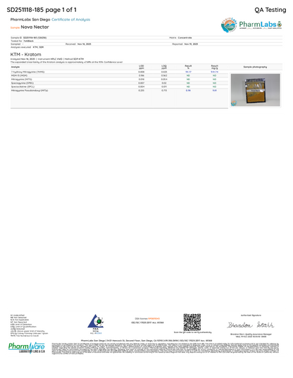 Screen capture of a document with text and images, including a box labeled 'Nova Nector' and 'Pharm Labs'.